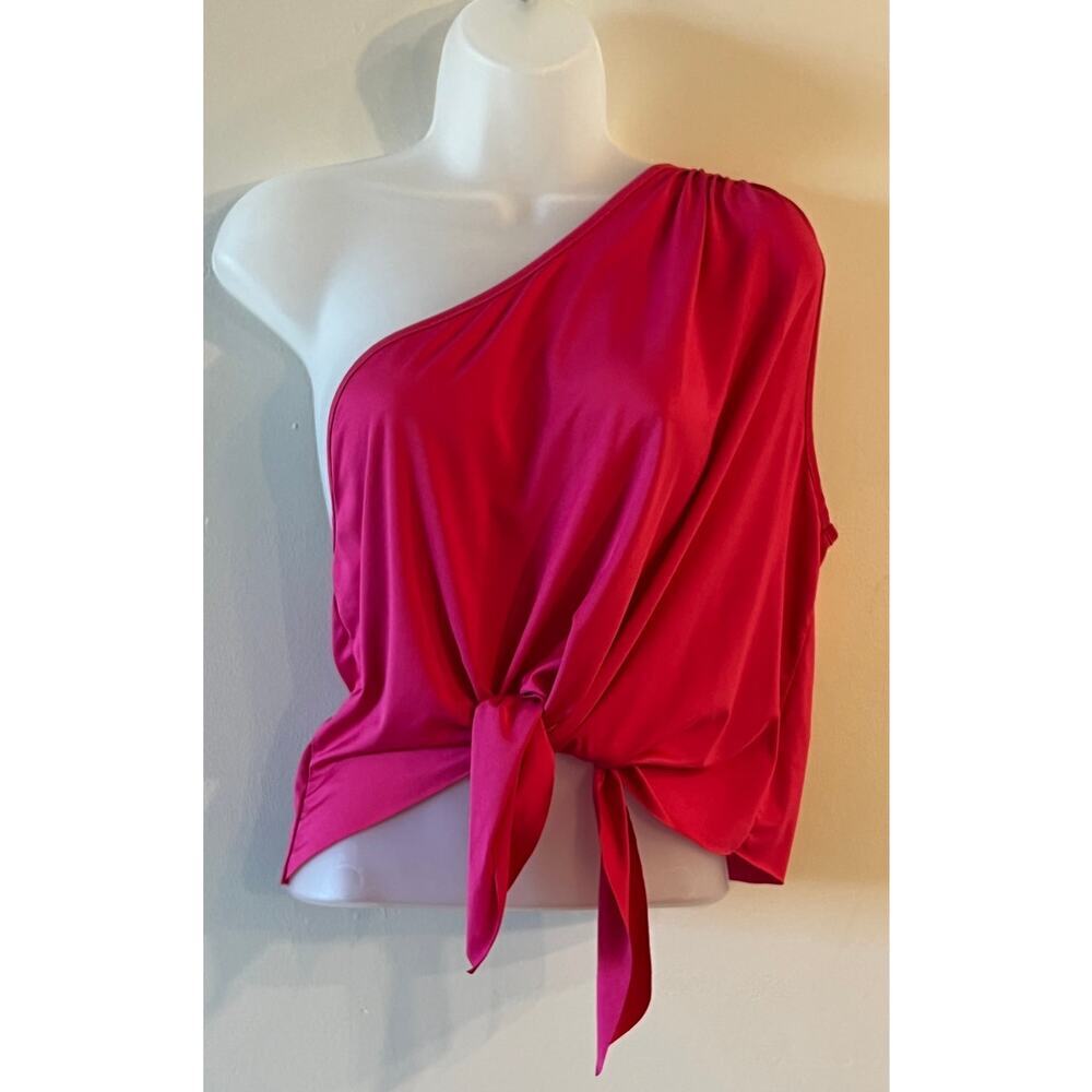 SHEIN Pink Asymmetrical off the shoulder sleeveless side cut out bow crop top XL - Picture 2 of 6